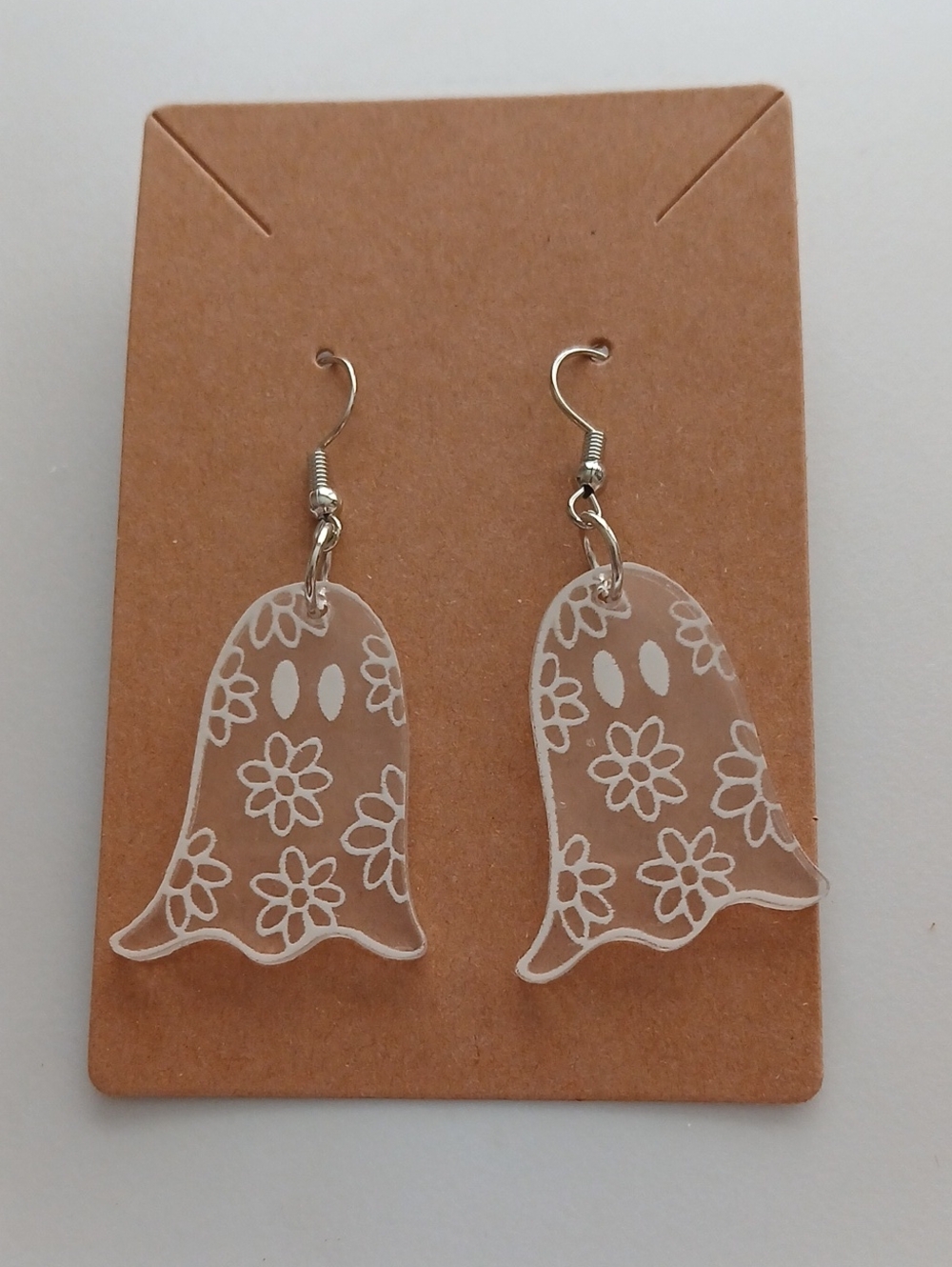 Fashion Jewelry Clear Floral Ghost Dangle Earrings - White Design